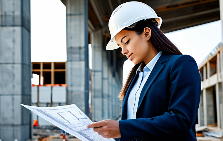 **
"A young professional architect, fully clothed in a stylish but modest business casual outfit, reviewing blueprints on a construction site with a hard hat on, appropriate attire, perfect anatomy, natural pose, bright daylight, modern building in the background, safe for work, family-friendly, high resolution, detailed textures."
**