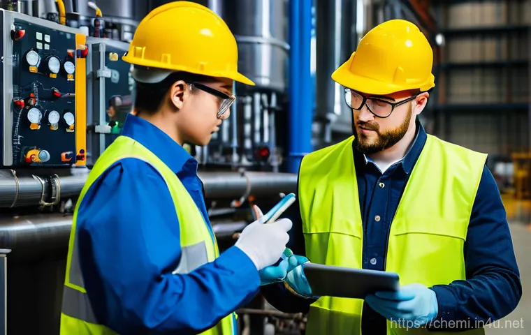 화학공학 안전 관리 - **Prompt 1: Chemical Engineering Safety Heroes**
"A clean and well-maintained chemical processin...