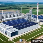 Home 19 화학공학 공정 설계 - A sprawling, futuristic chemical engineering plant designed for sustainable processes. The facility ...